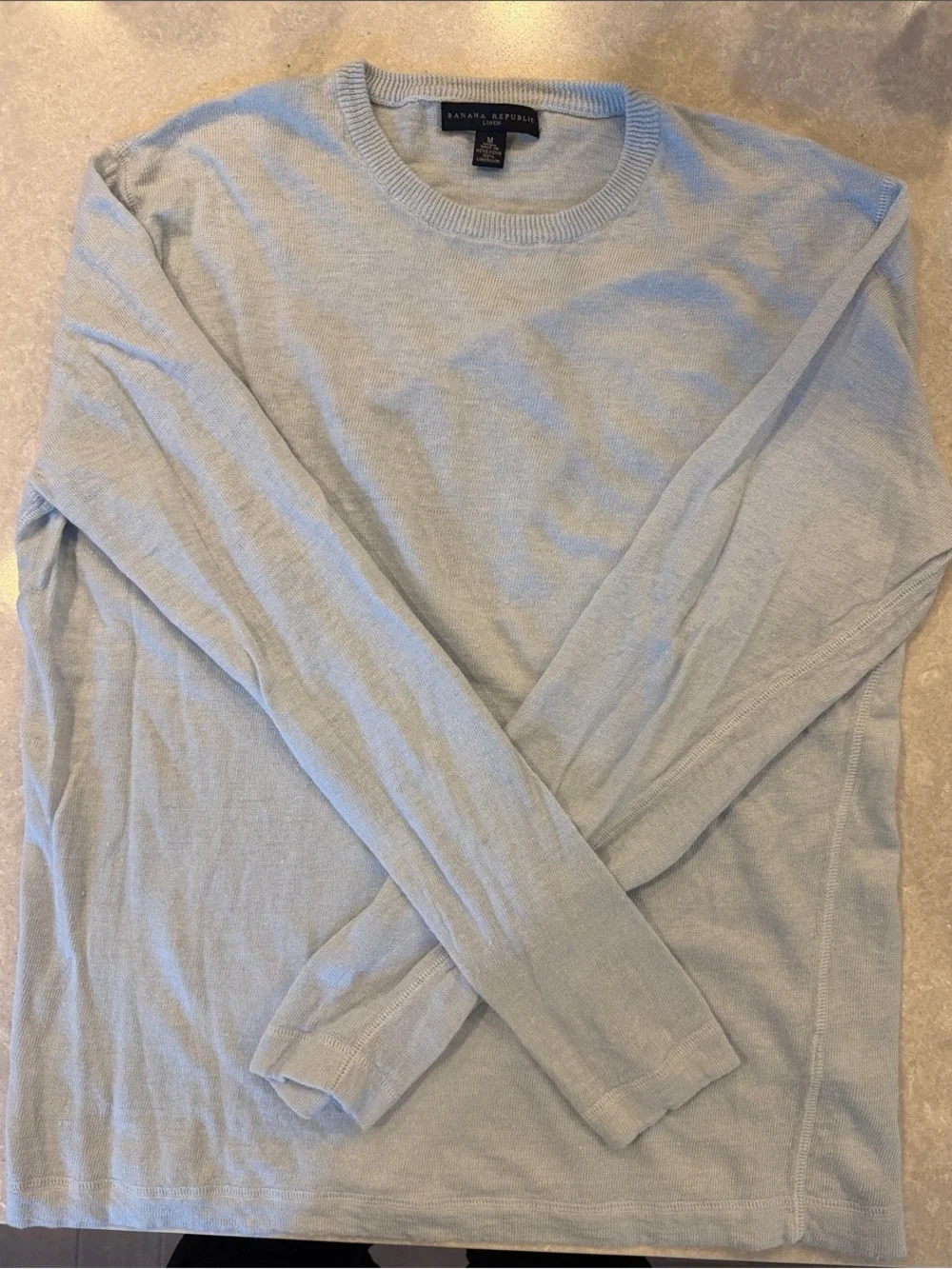 Banana Republic Men's 100% Linen Pale Blue Crewneck Sweater